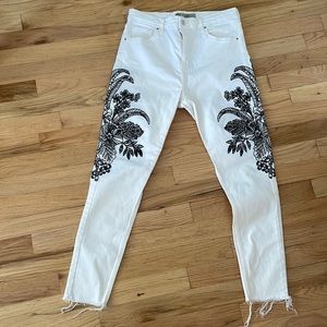 TopShop Embroidered White Jeans